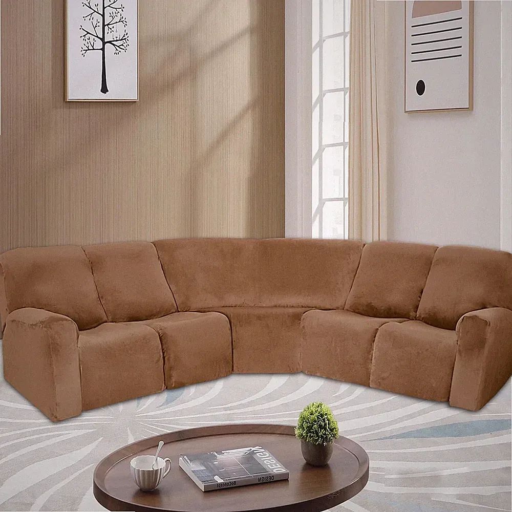 5 Seater Recliner Corner Sofa Velvet Stretch Couch Covers Curved Shape Sectional