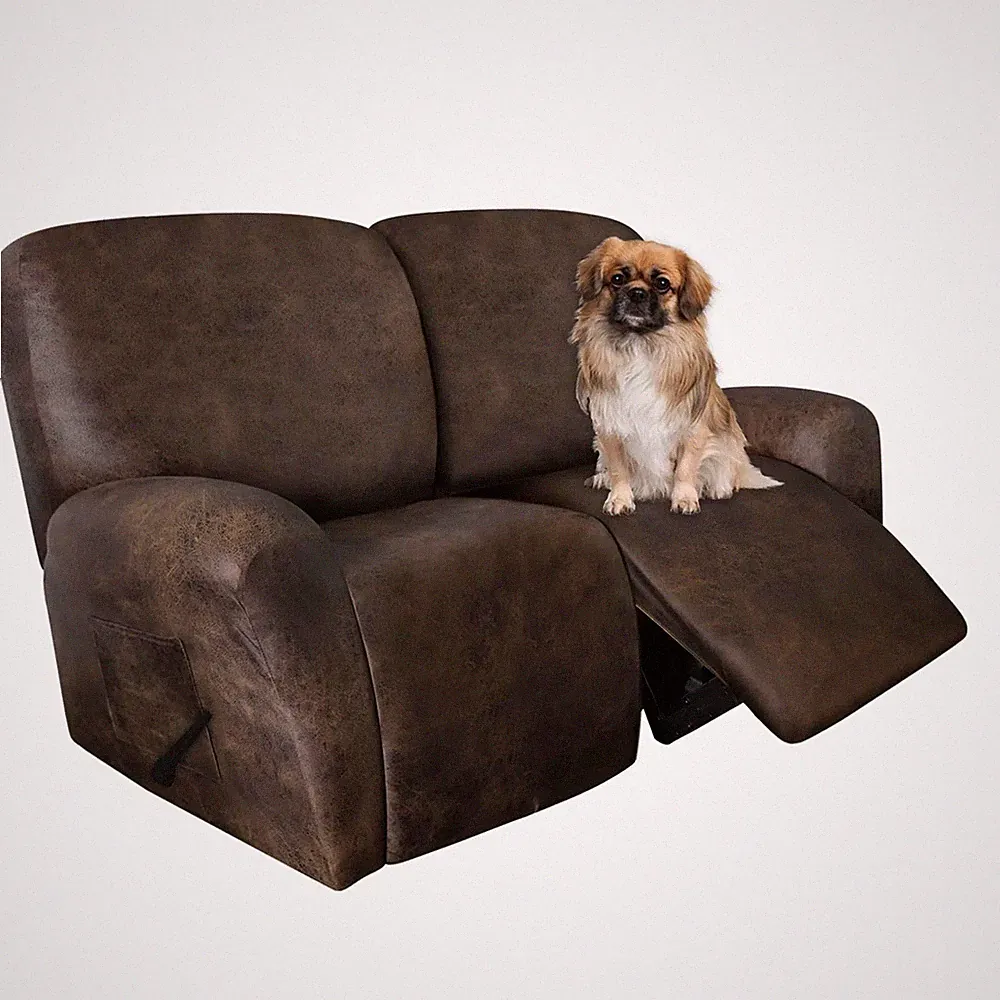 Leather Look Loveseat Recliner Covers Stay in Place 6-Piece Recliner Sofa Sli...
